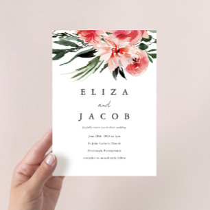 Pretty Pink Watercolor Floral Wedding Invitation