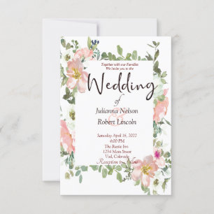 Pretty pink watercolor floral wedding invitation