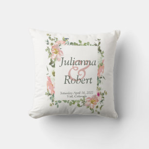 Pretty pink watercolor floral  wedding  throw pill cushion