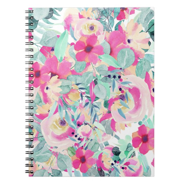 Pretty Pink Watercolor Flower Notebook (Front)