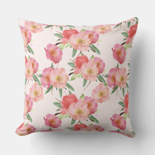 Pretty Pink Watercolor Flowers Cushion