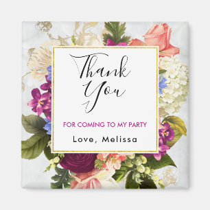 Pretty Pink Watercolor Flowers Party Thank You Magnet