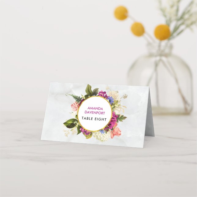 Pretty Pink Watercolor Flowersl Wedding Table Place Card (Front)