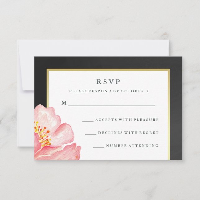 Pretty Pink Watercolor Peony and Chalkboard RSVP Card (Front)