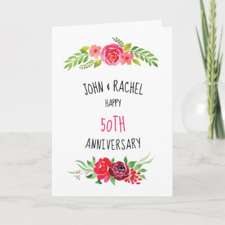 Pretty Pink Watercolor Rose Happy Anniversary Text Card