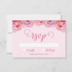 Pretty Pink Watercolor Roses Floral Wedding RSVP Card