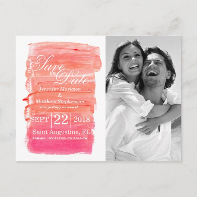 Pretty Pink Watercolor Save the Date Postcards (Front)