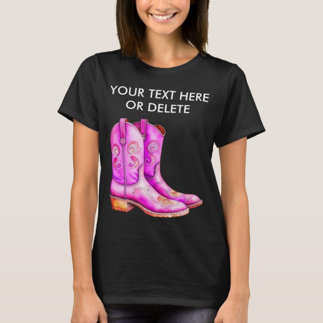 Pretty Pink Western Cowgirl Rodeo Boots Farm Life T-Shirt (Front)