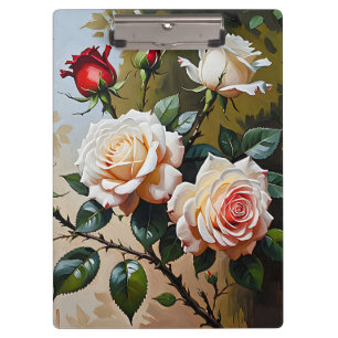Pretty pink white and red roses oil painting clipboard