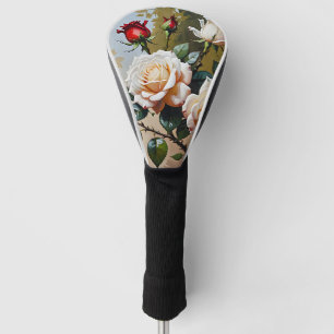 Pretty pink white and red roses oil painting golf head cover