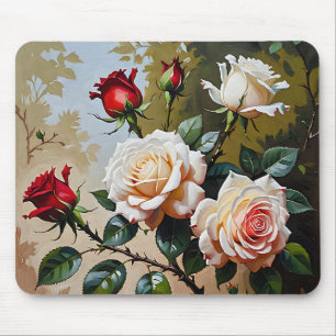 Pretty pink white and red roses oil painting mouse pad
