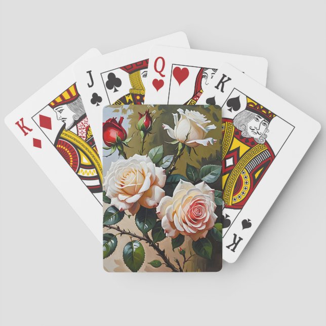 Pretty pink white and red roses oil painting playing cards (Back)