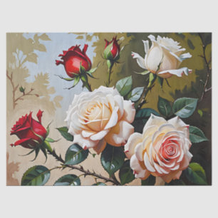 Pretty pink white and red roses oil painting tissue paper