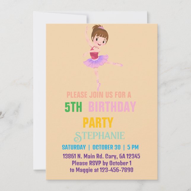  Pretty Pink & White Ballerina Girl Boy birthday  Invitation (Front)