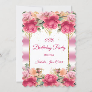 Pretty Pink White Birthday Party Floral Flowers Invitation