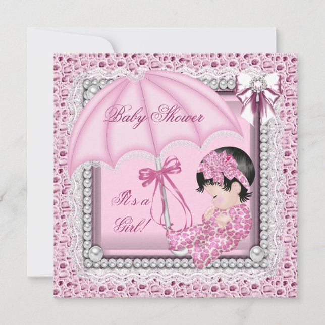 Pretty Pink White Cute Girl Baby Shower Invitation (Front)