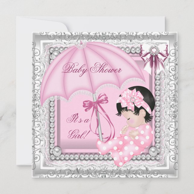 Pretty Pink White Cute Girl Baby Shower Lace Invitation (Front)