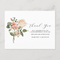 Pretty Pink White Floral 100th Birthday Thank You