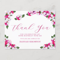 Pretty Pink White Floral 80th Birthday Thank You