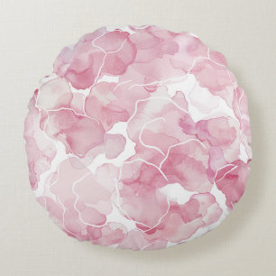 Pretty Pink White Floral Round Cushion