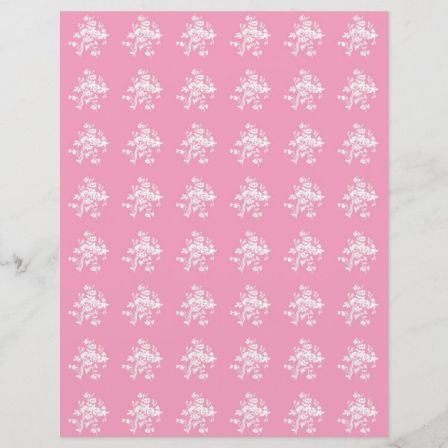 Pretty Pink White Floral Scrapbook Paper (Front)