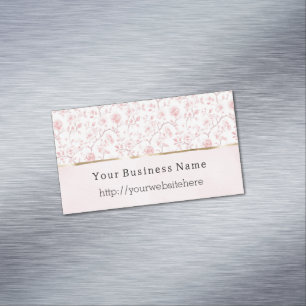 Pretty Pink White Flowers Business name website Magnetic Business Card