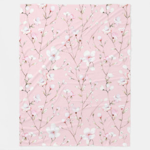 Pretty Pink White Flowers   Fleece Blanket