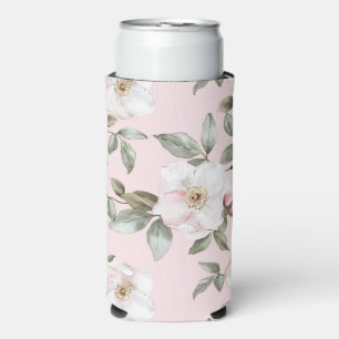 Pretty Pink White Flowers Seltzer Can Cooler