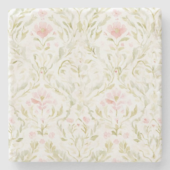 Pretty Pink White Flowers Stone Coaster (Front)