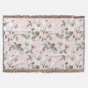 Pretty Pink White Flowers   Throw Blanket
