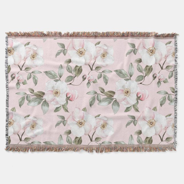 Pretty Pink White Flowers   Throw Blanket (Front)