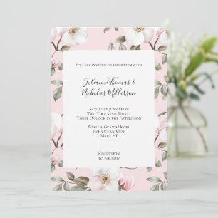 Pretty Pink White Flowers Wedding Invitation