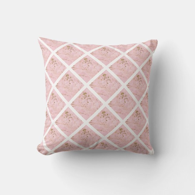 PRETTY PINK WHITE HAMPTONS PATTERN GRID CUSHION (Front)