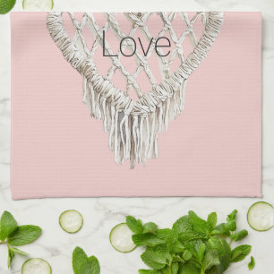 Pretty Pink White Heart Fringe Tea Towel