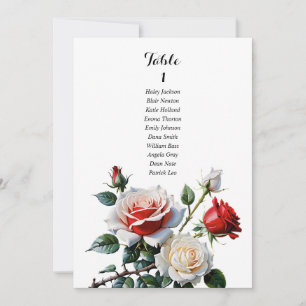 Pretty pink white red rose seating chart card