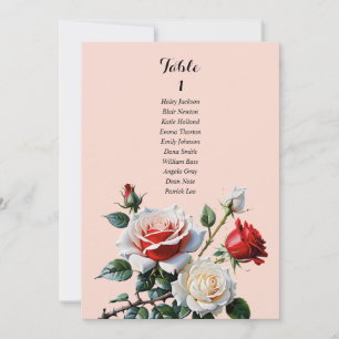 Pretty pink white red rose seating chart card