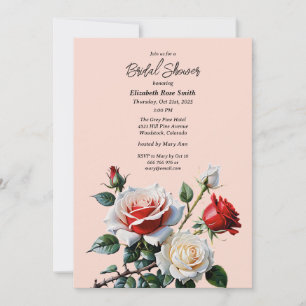 Pretty pink white red roses bridal shower invitation