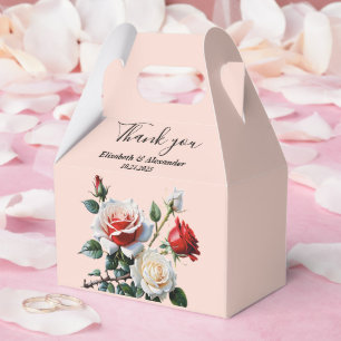 Pretty pink white red roses floral wedding favour box