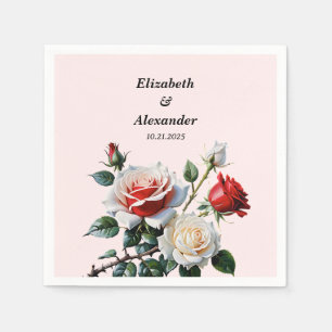 Pretty pink white red roses floral wedding  napkin