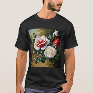 Pretty pink white red roses oil painting T-Shirt