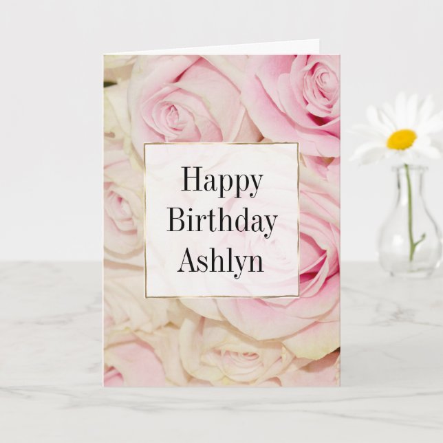 Pretty Pink White Roses Card (Small Plant)