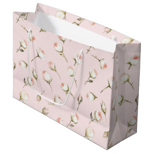 Pretty Pink White Roses Floral Bridal Shower Large Gift Bag