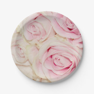 Pretty Pink White Roses Paper Plate