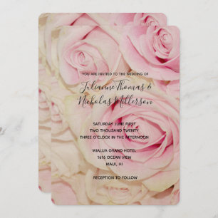 Pretty Pink White Roses Wedding Invites