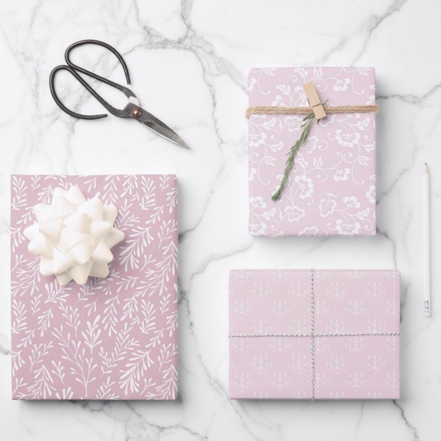 Pretty Pink White Soft Pastel for Her 3 Wrapping Paper Sheet (Front)