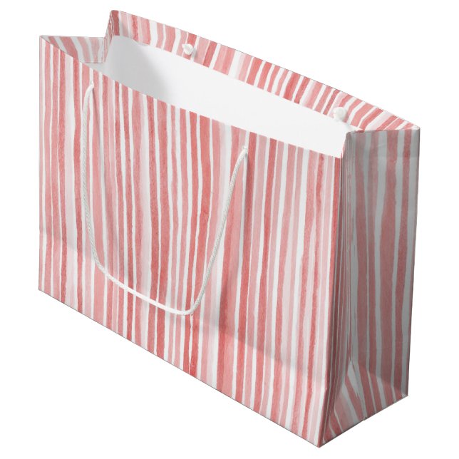 Pretty Pink White Stripes Birthday Large Gift Bag (Front Angled)