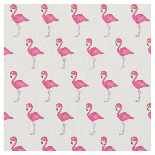 Pretty Pink White Tropical Island Bird Flamingos Fabric (Close Up)