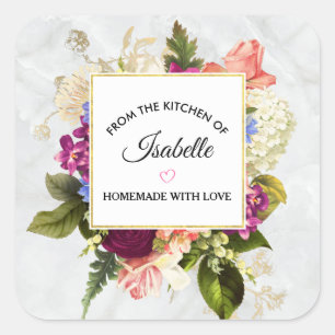 Pretty Pink &  White Watercolor Flowers Kitchen Square Sticker