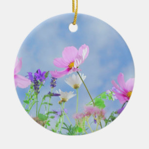 Pretty Pink Wild Flower Meadow Ceramic Tree Decoration