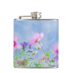 Pretty Pink Wild Flower Meadow Hip Flask